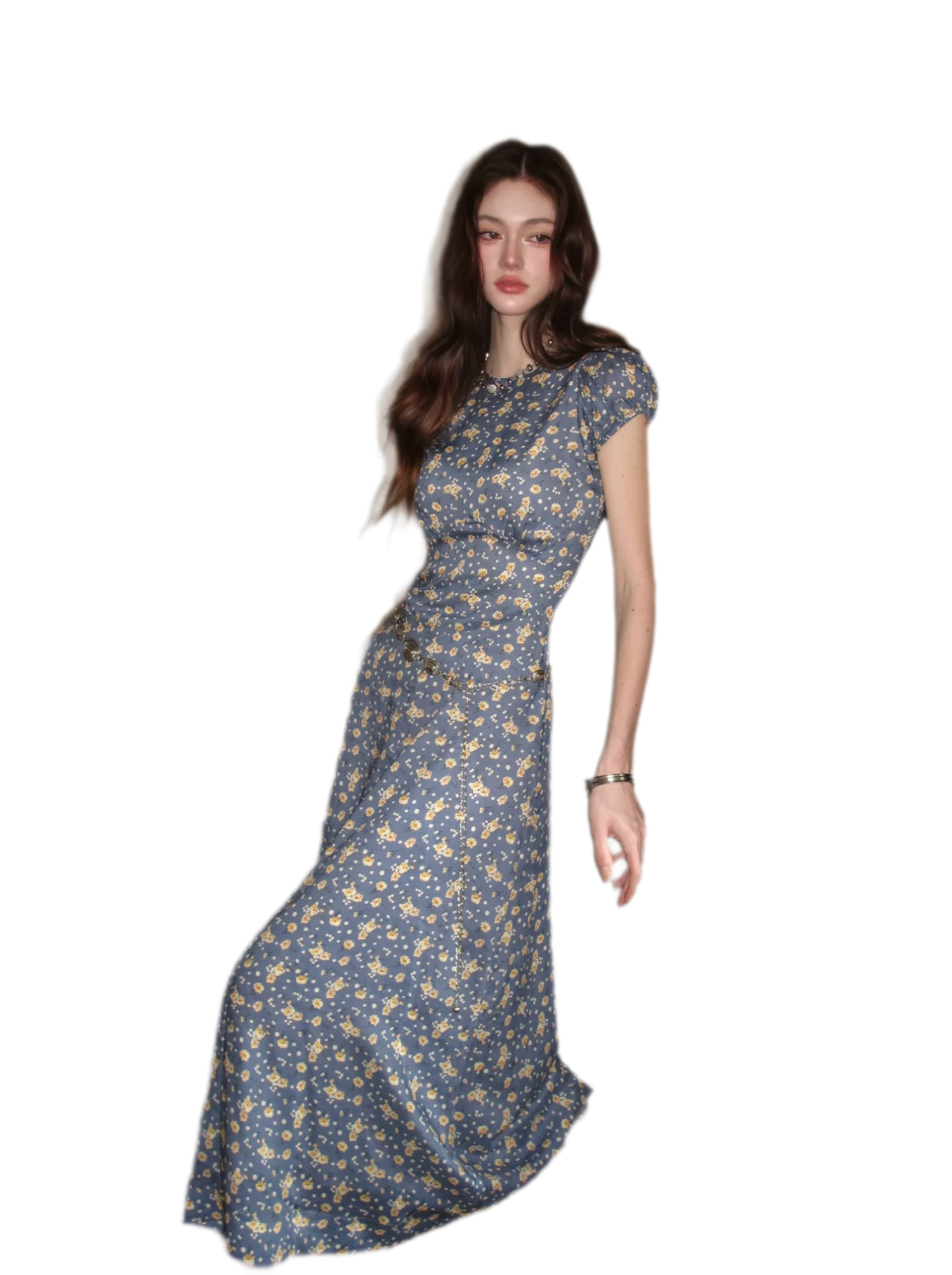 Blue Floral Tencel Dress
