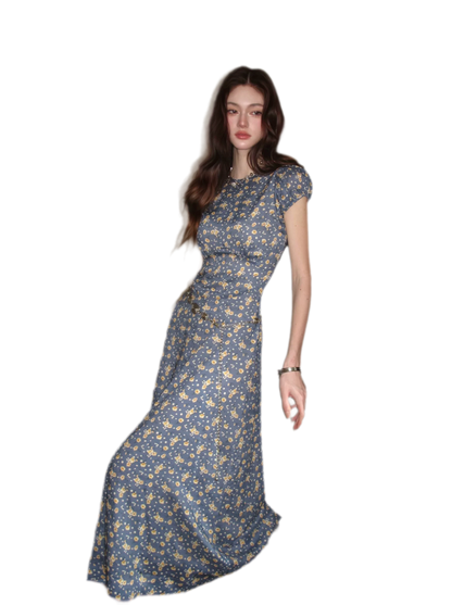 Blue Floral Tencel Dress