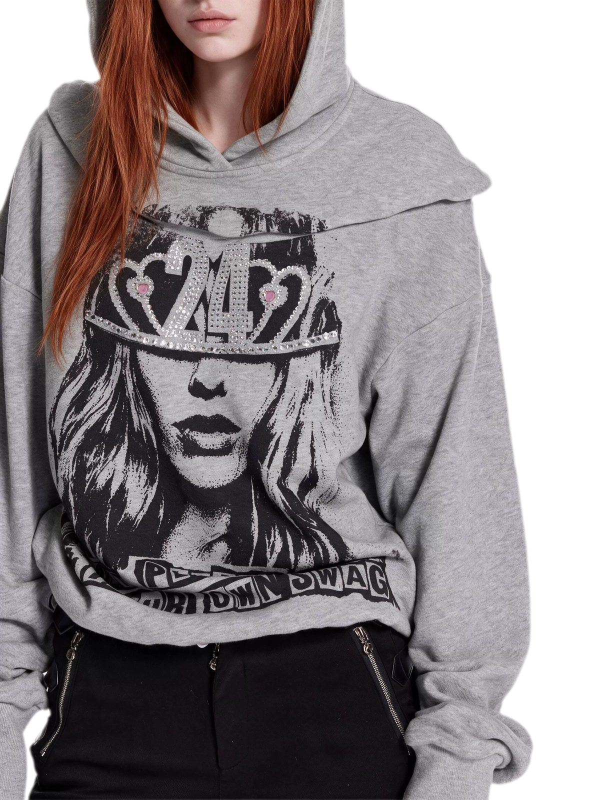 Felpa con cappuccio grafica spazzolata a due vie