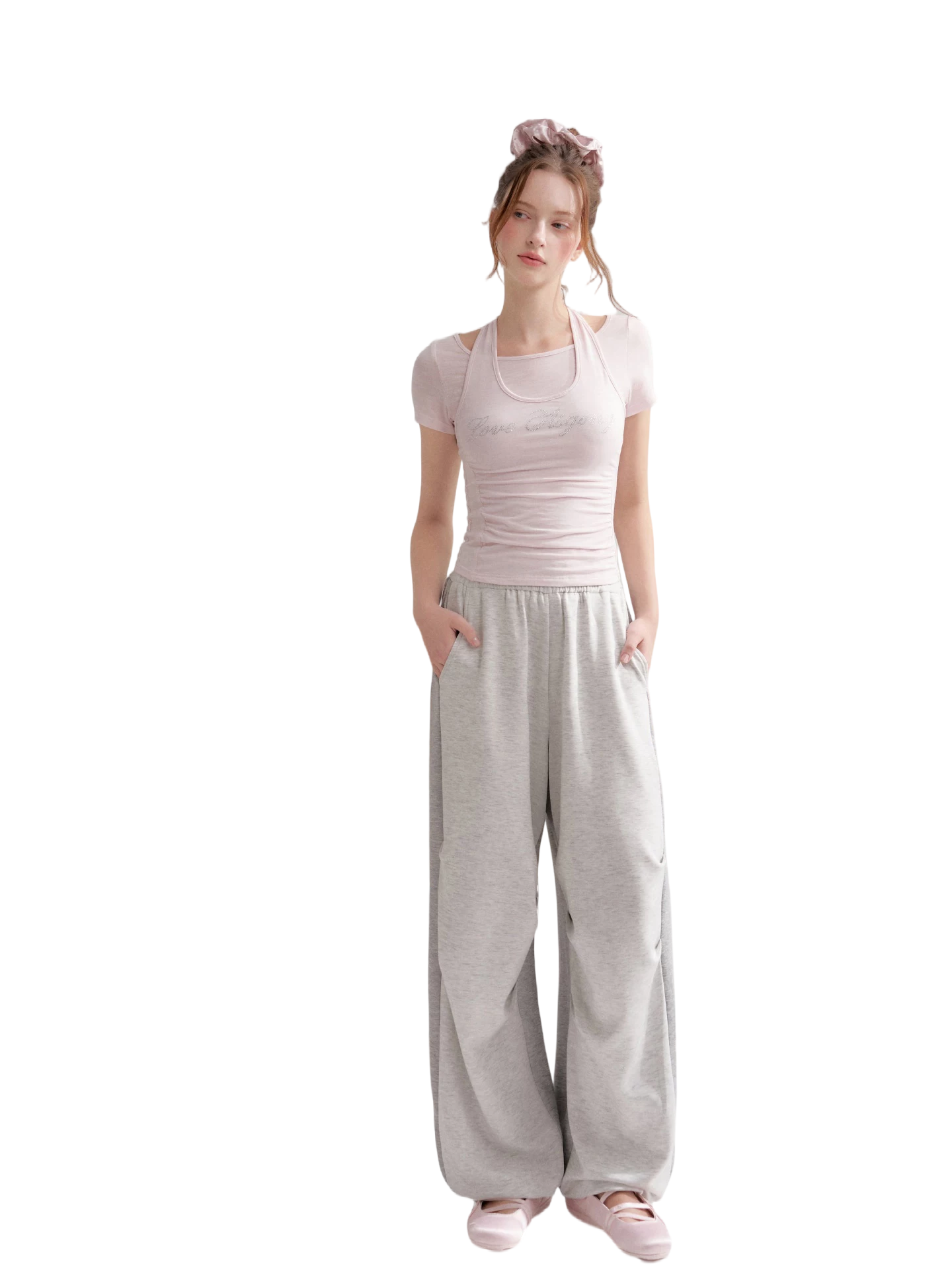 Lyocell Colorblock Drawstring Waist Pants
