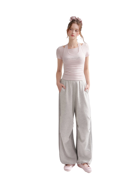 Lyocell Colorblock Drawstring Waist Pants