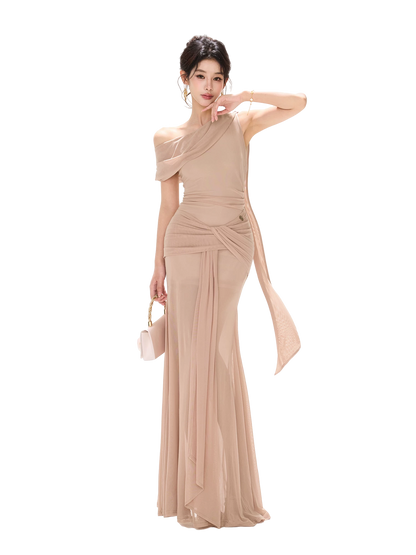 Asymmetric Knot Pleated Mermaid Dress