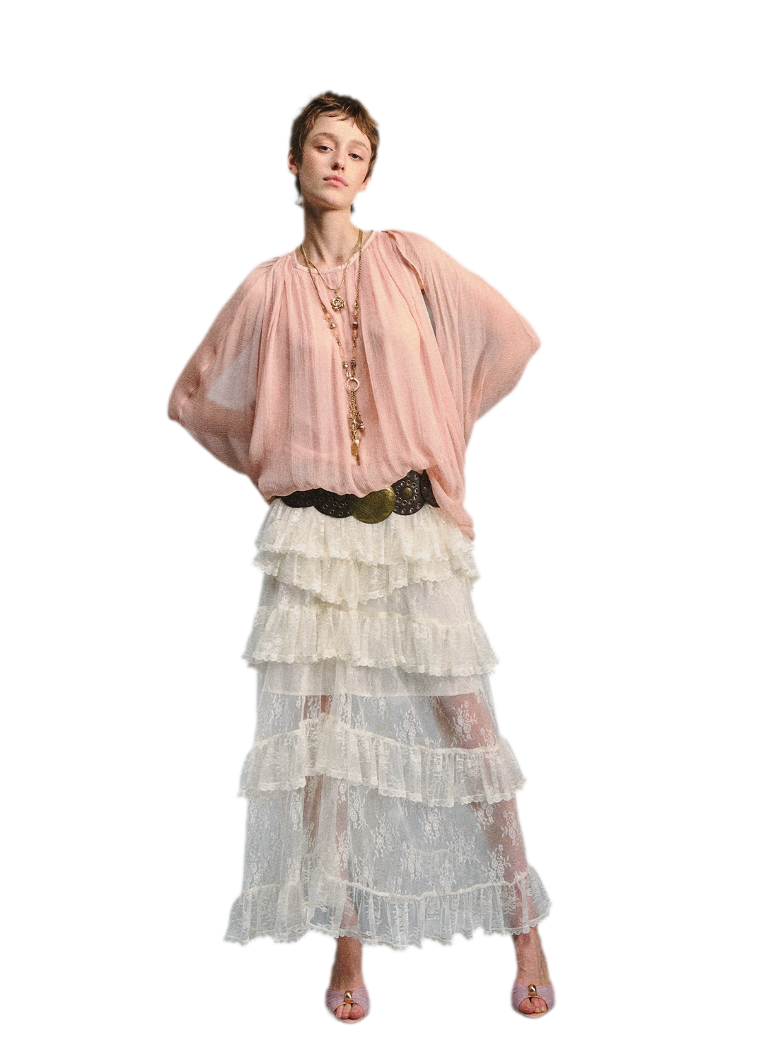 Vintage Romantic Asymmetrical Layered Ruffle Skirt