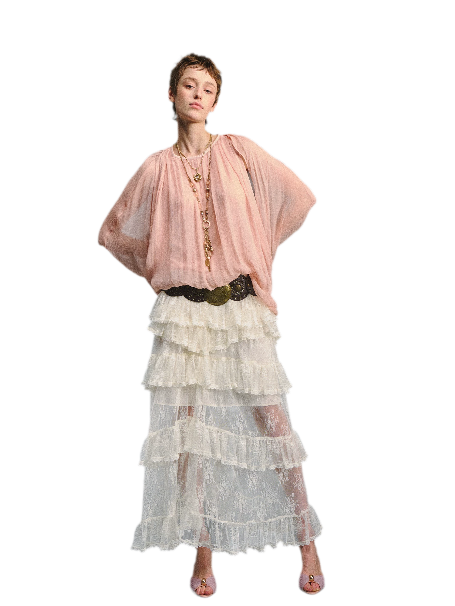 Vintage Romantic Asymmetrical Layered Ruffle Skirt