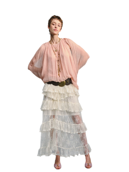 Vintage Romantic Asymmetrical Layered Ruffle Skirt
