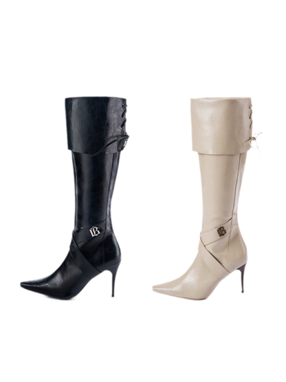 Oil-Waxed Pointed-Toe Tall Boots