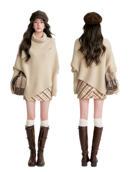 High Neck Poncho Sweater