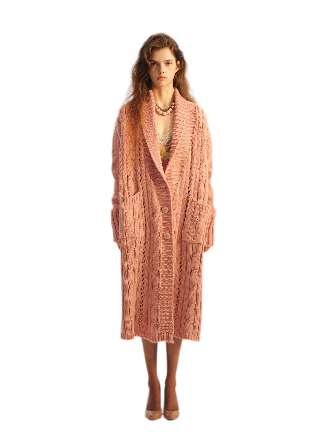 Cable-Knit Cardigan Camisole Dress