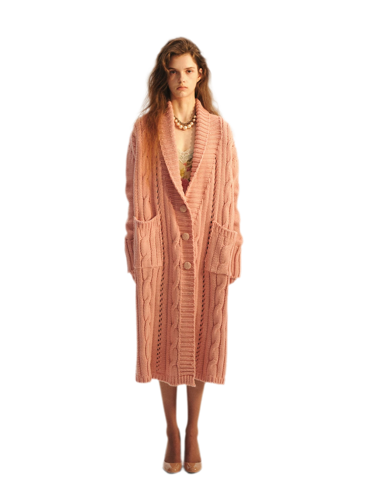 Cable-Knit Cardigan Camisole Dress