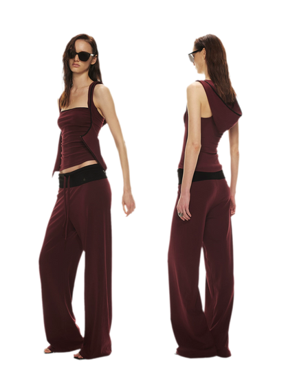 Tencel Knit Two-Piece Hoodie Vest &amp; Drawstring Pants