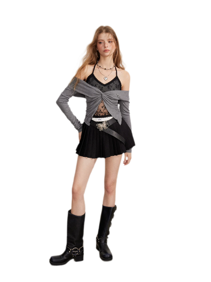 Lace Trim Faux Two-Piece Top