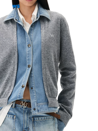 Wool Contrast Lapel Knit Cardigan