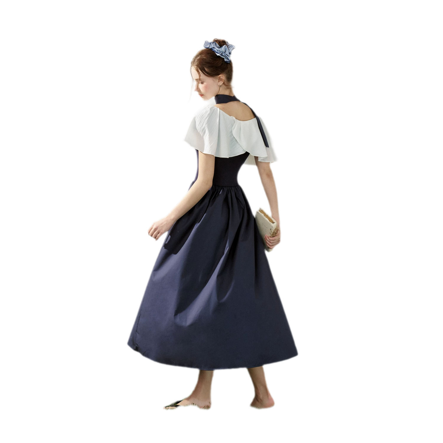Cape Ribbon Ruffle Dress