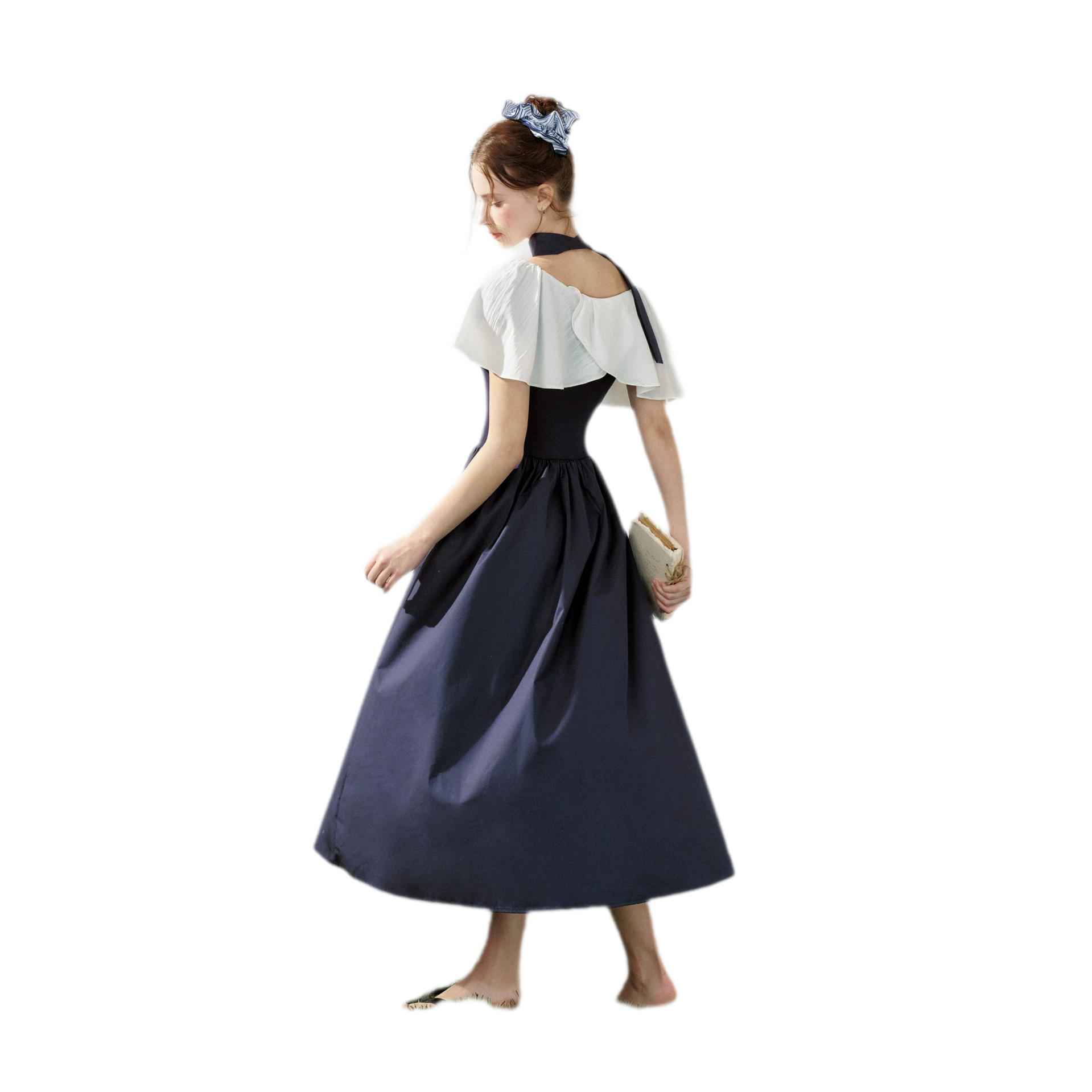Cape Ribbon Ruffle Dress