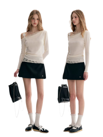 Lace Asymmetric Knit Top