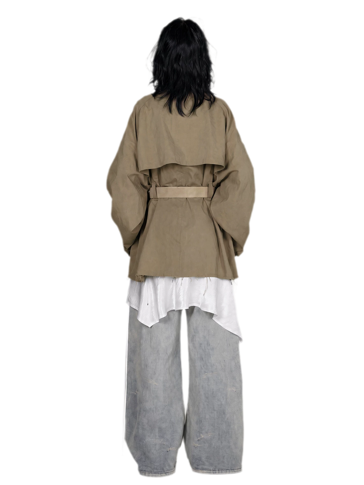 Structured Raw-Hem Belted Trench Coat