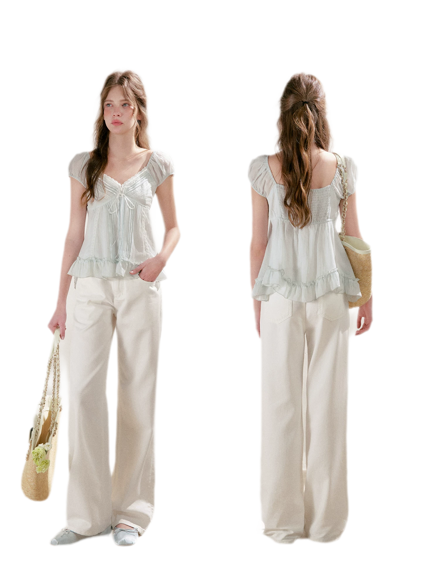 Pleated Lace Ruffle T-Shirt