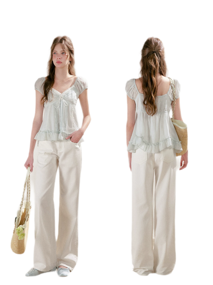 Pleated Lace Ruffle T-Shirt