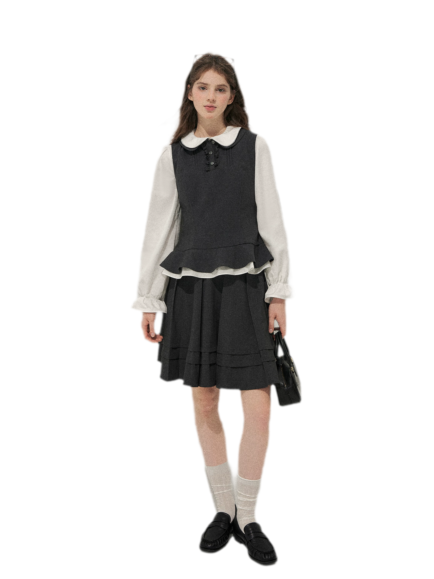 Textured Pleated Vest Skirt Set