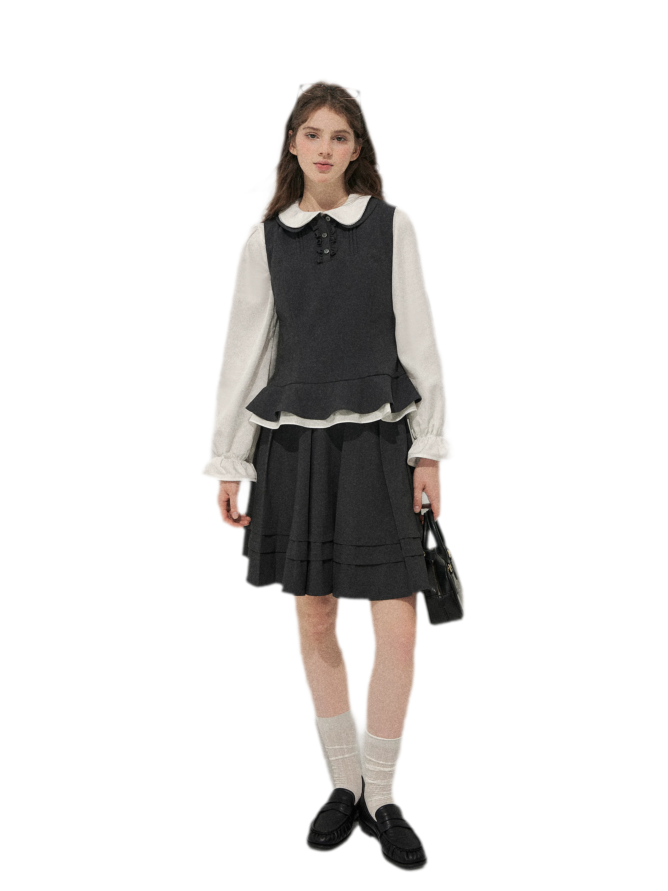 Textured Pleated Vest Skirt Set