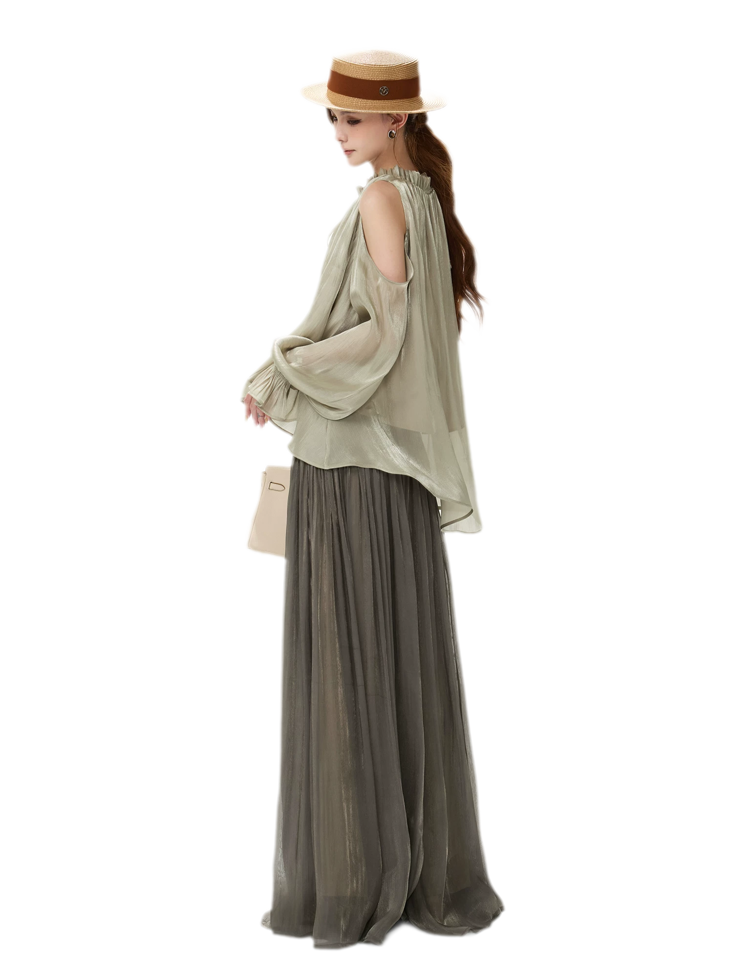 Shimmering Ruffle Cold-Shoulder Blouse