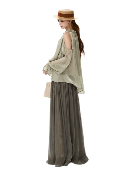 Shimmering Ruffle Cold-Shoulder Blouse