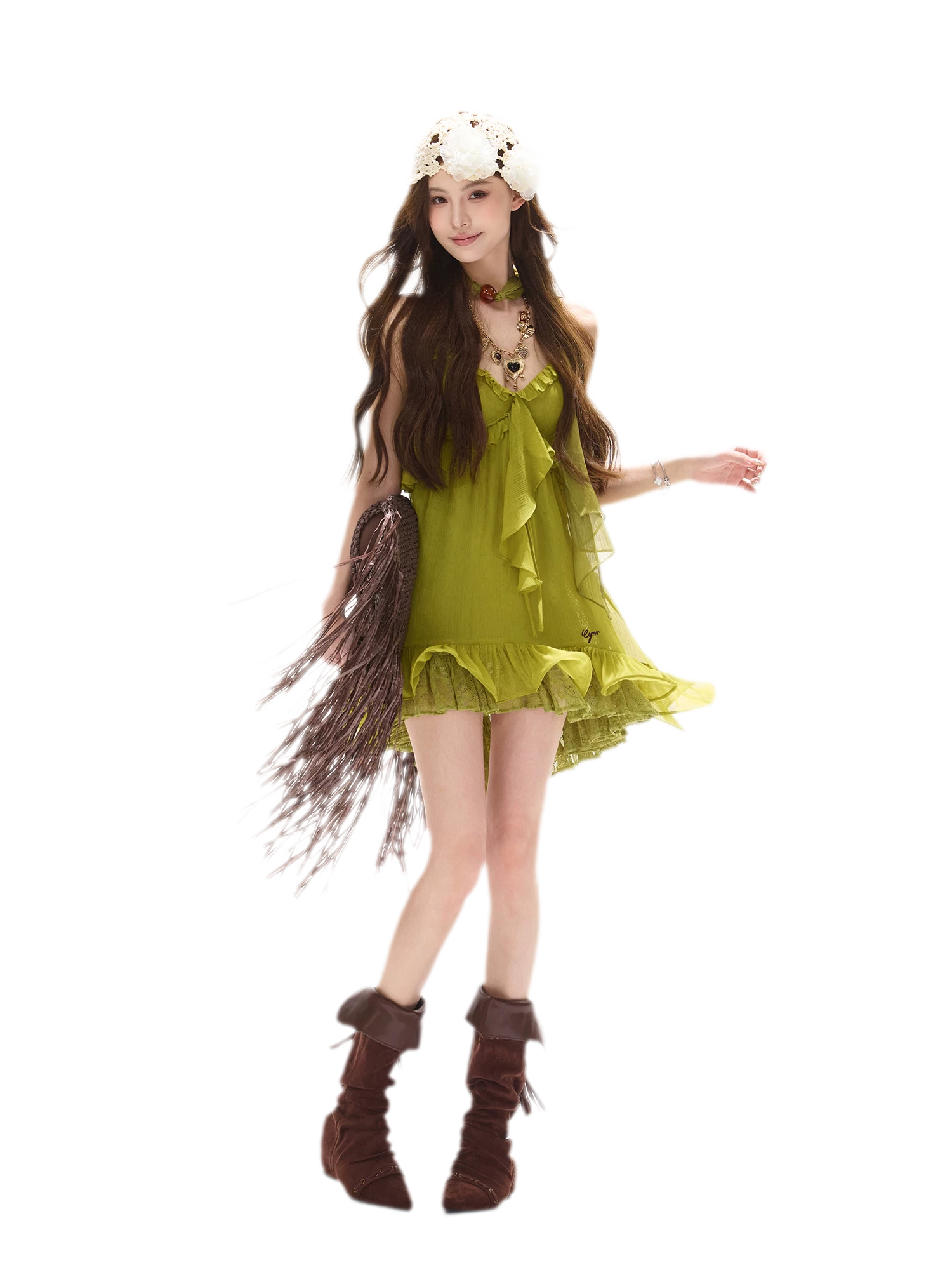 Ruffled Halter Chiffon Dress
