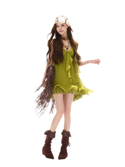 Ruffled Halter Chiffon Dress