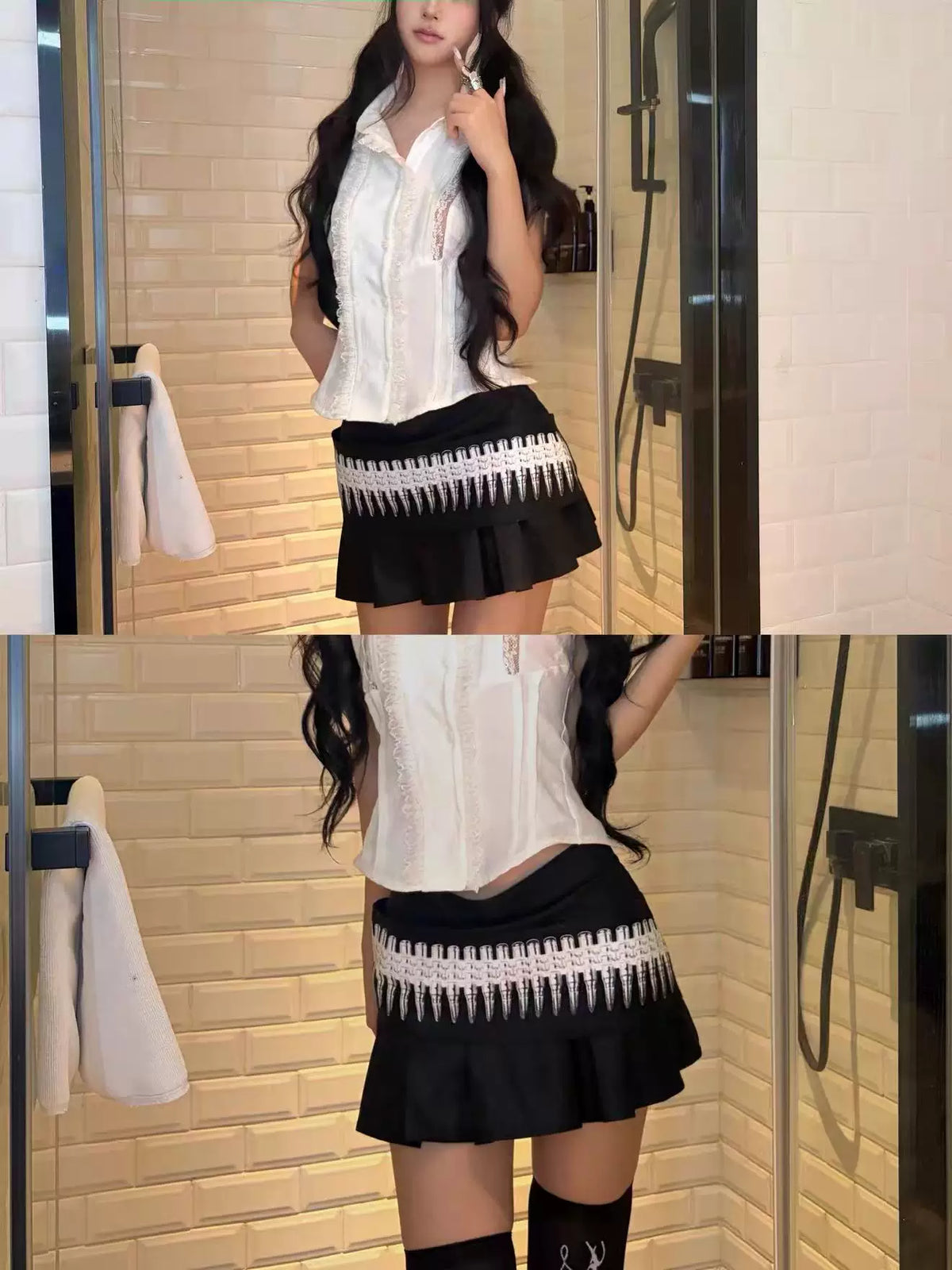 Waxed Chain Print Pleated Skirt