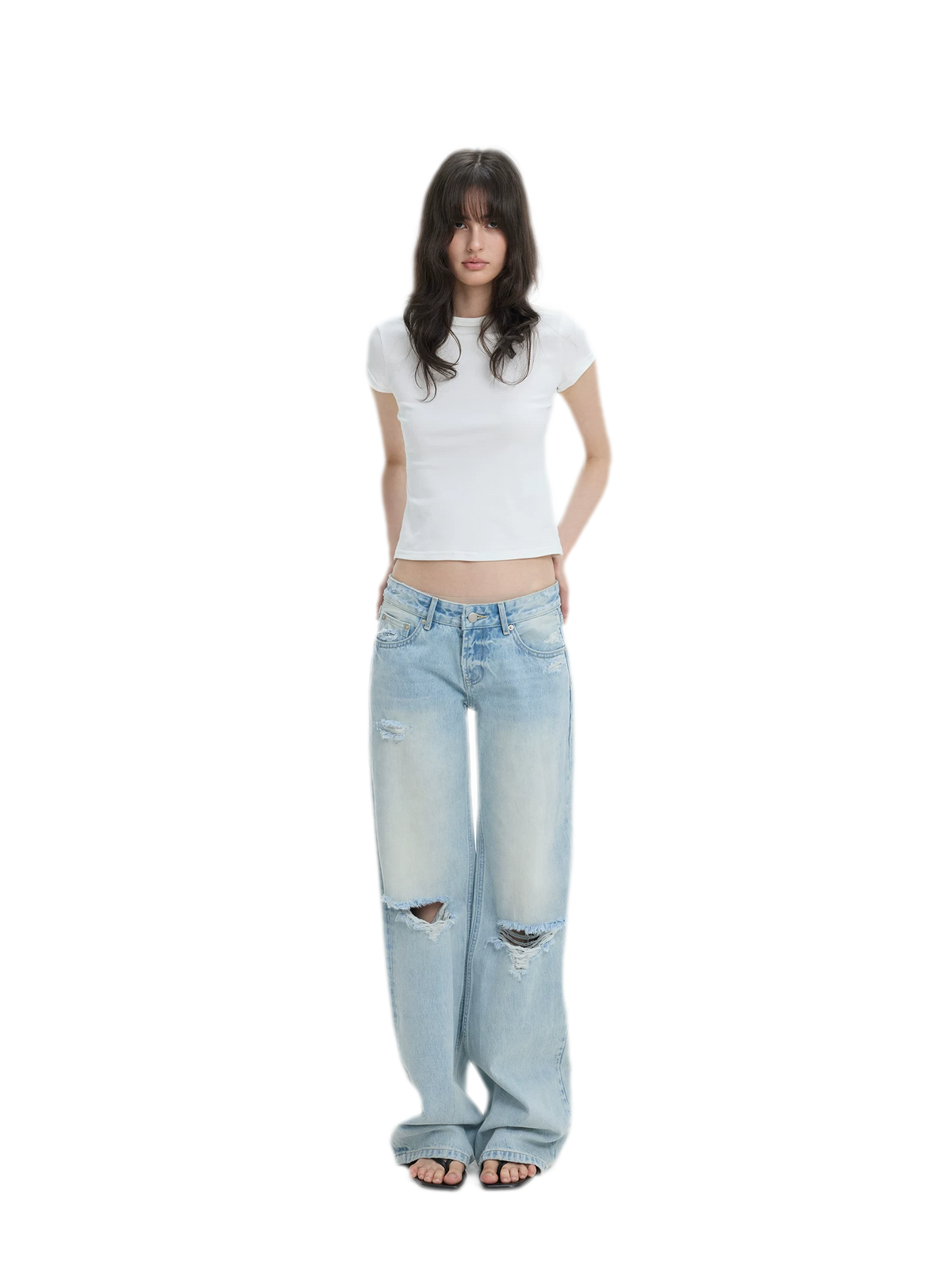 Washed Distressed Straight-Leg Jeans