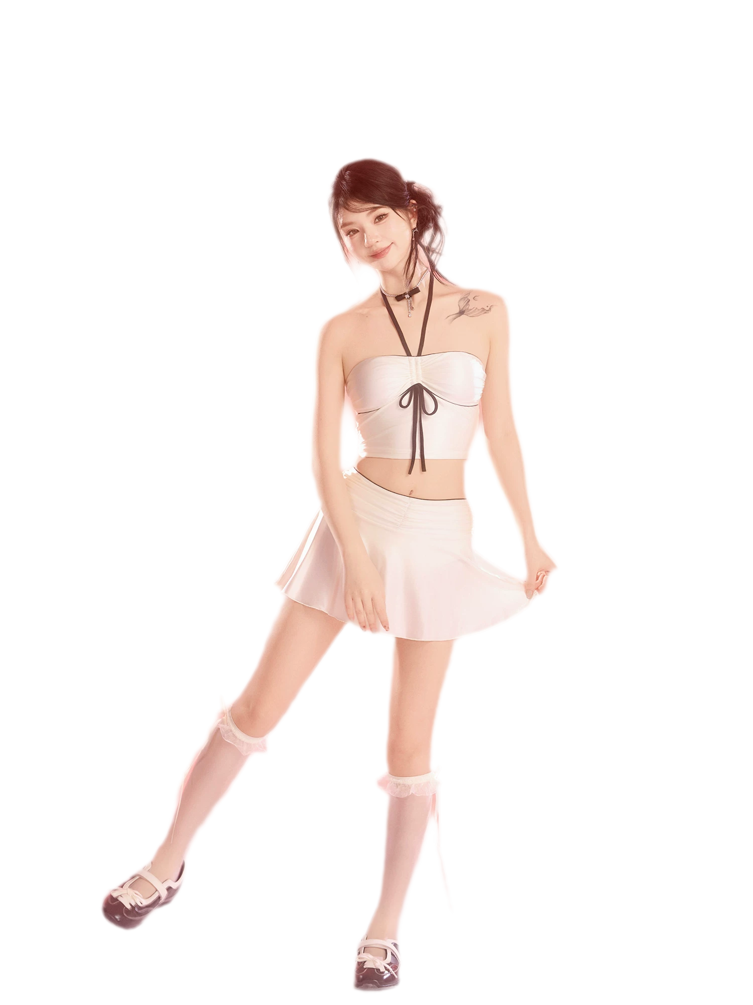 Pearl White Three-Piece Swimsuit