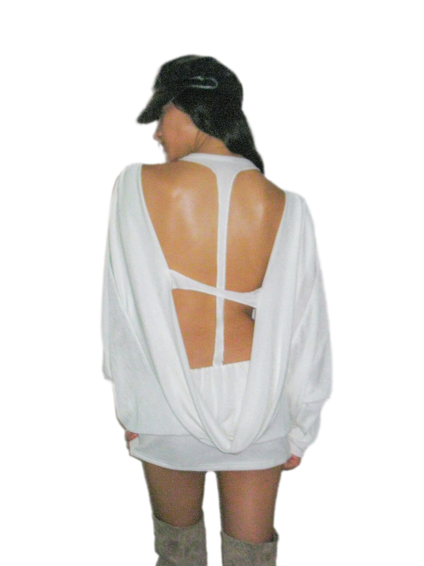 Rhinestone Open-Back Batwing Dress