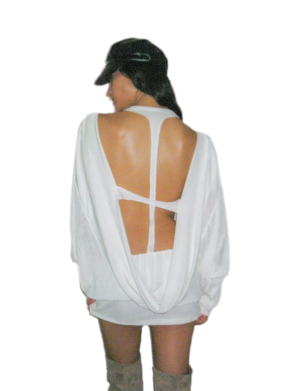 Rhinestone Open-Back Batwing Dress