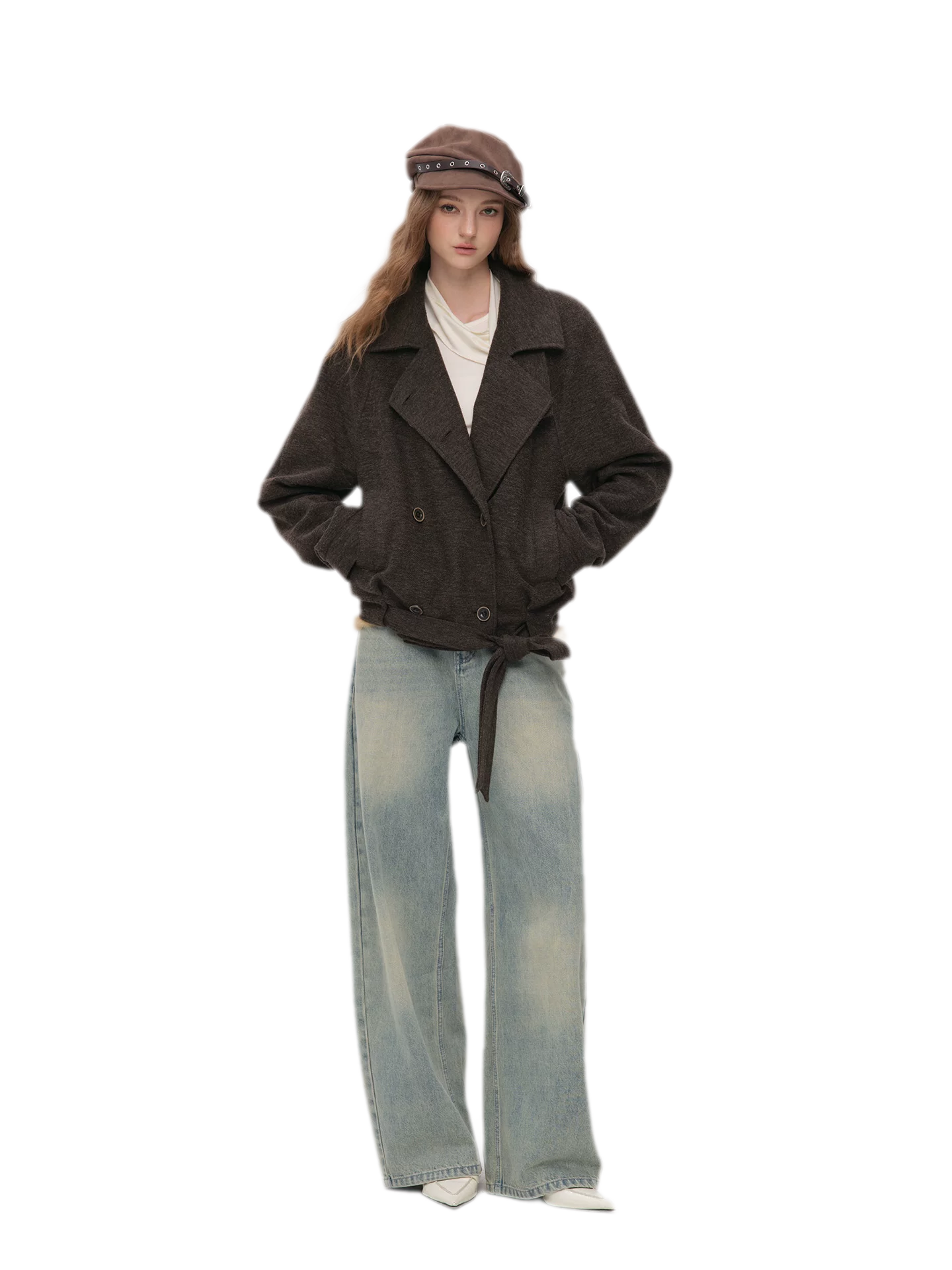 Brushed Wool Blend Short Coat