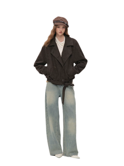 Brushed Wool Blend Short Coat