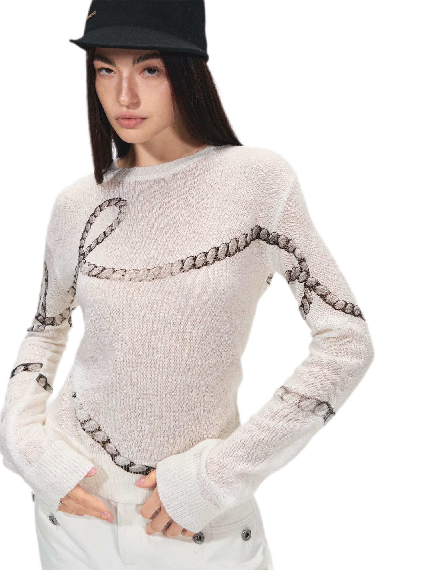 Mohair Wool Sweater with Irregular Chain Print