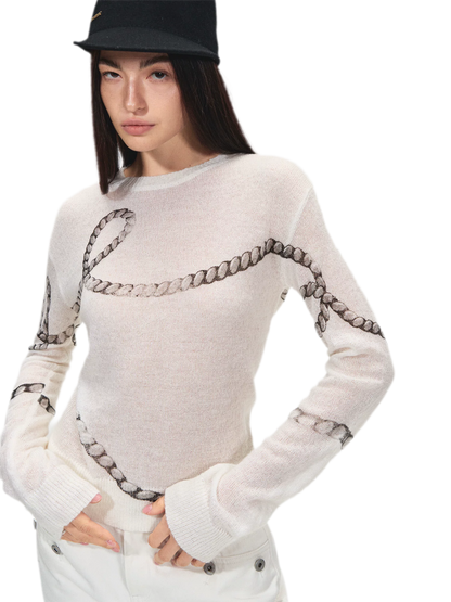 Mohair Wool Sweater with Irregular Chain Print