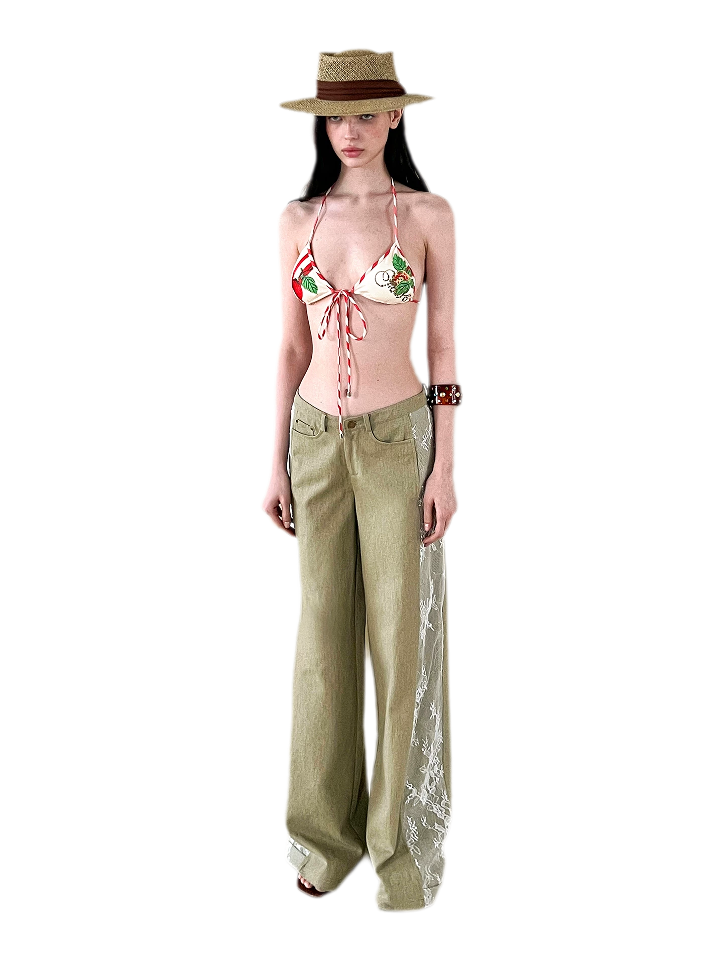 Retro Lace Spliced Loose Jeans