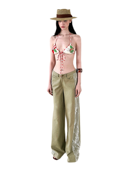 Retro Lace Spliced Loose Jeans