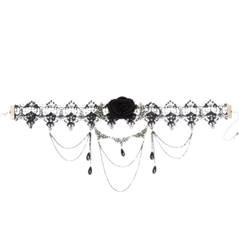 Vòng cổ choker hoa hồng phong cách Gothic
