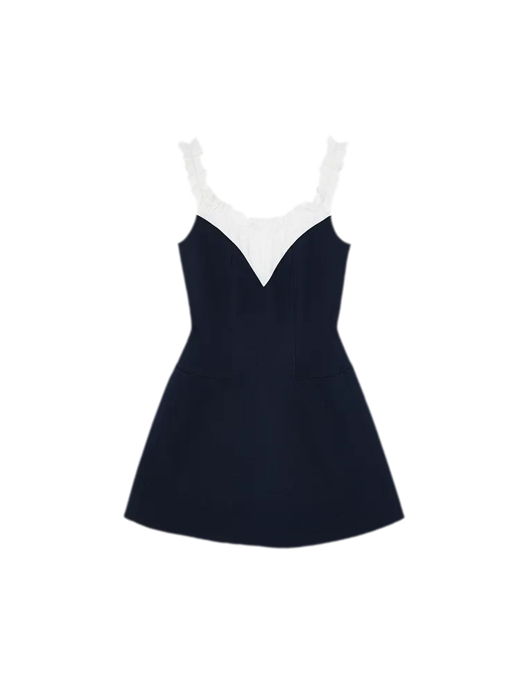 Ruffled Contrast Mini Dress