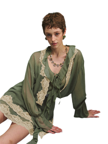 Vintage Moss Green Lace Dress