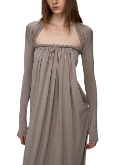 Sculptural 93% Lyocell Pleated Long Dress