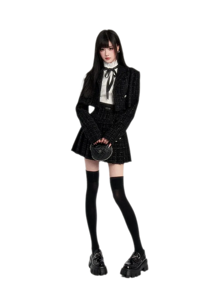 Tweed Ruffle Shirt Jacket Set