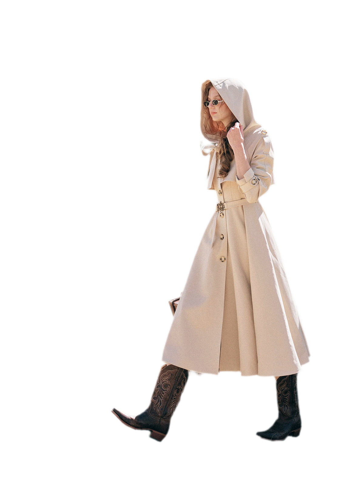Waist-Defined Hooded Trench Coat