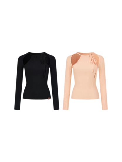 Ribbed Cutout Adjustable-Strap Knit Top