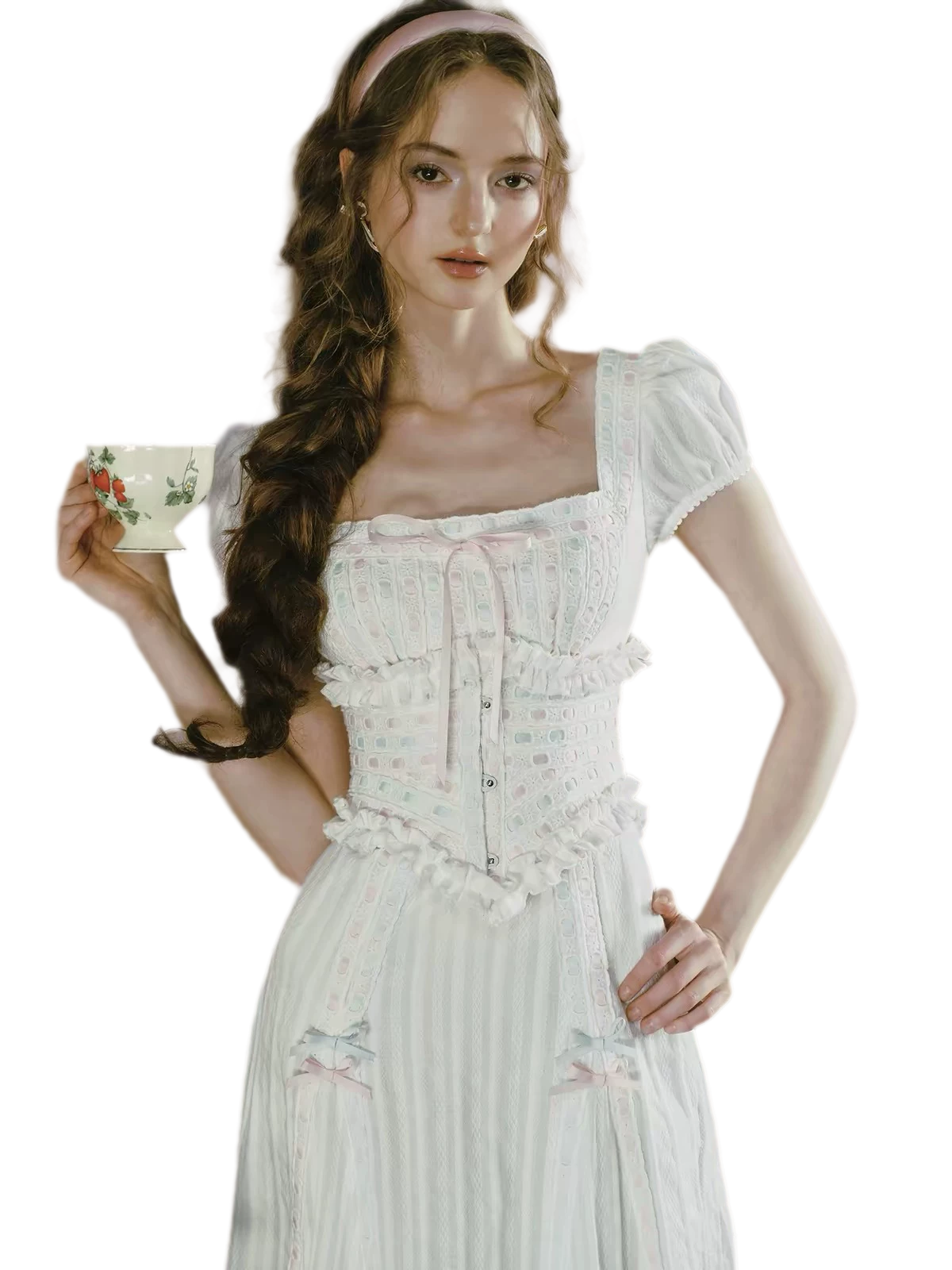 Jacquard Puff-Sleeve Corset Dress
