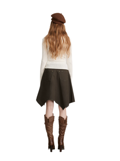 Cotton Utility Asymmetric Midi Skirt
