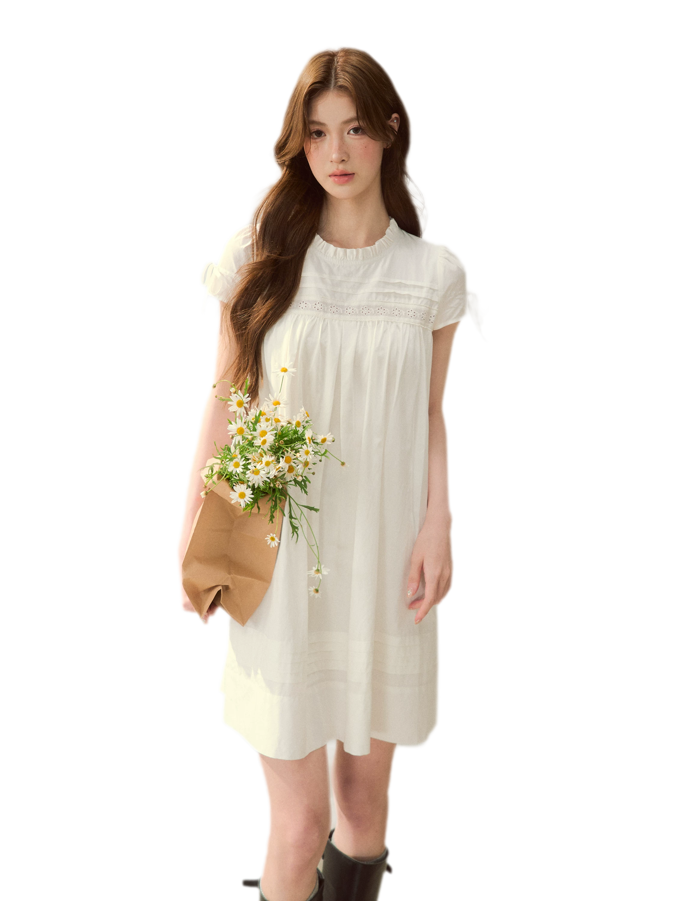 Embroidered Ruffle Dress