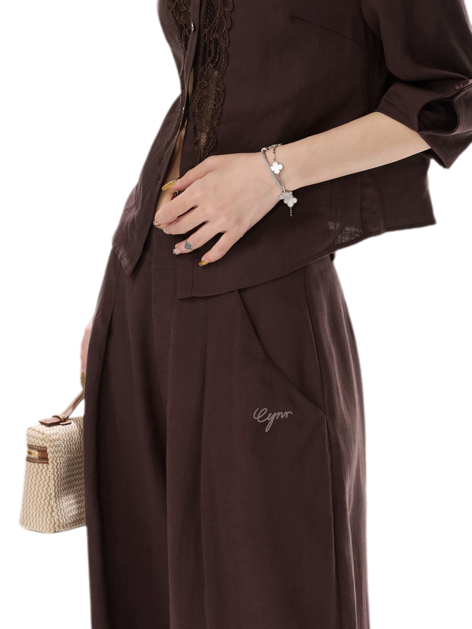 Textured Wide-Leg Linen Trousers